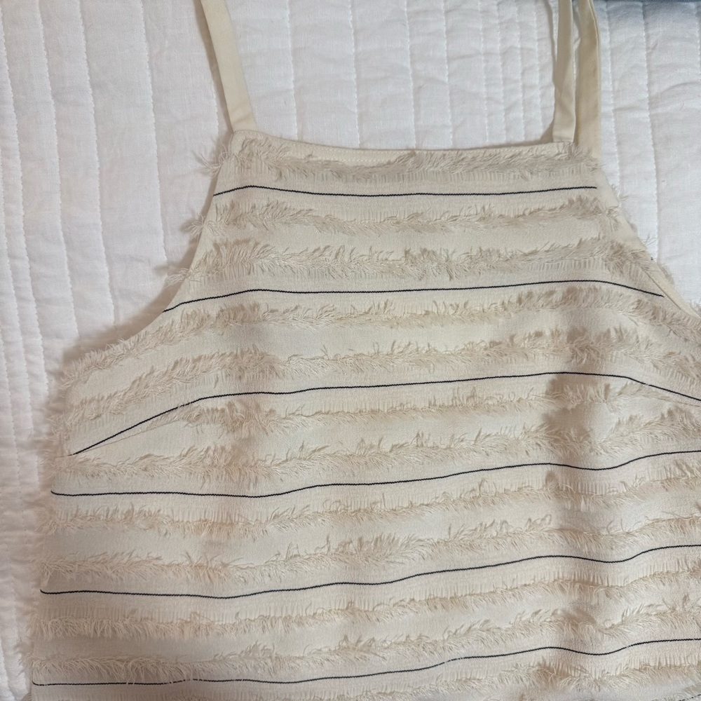 Cream and Black Striped Textured Tank Top